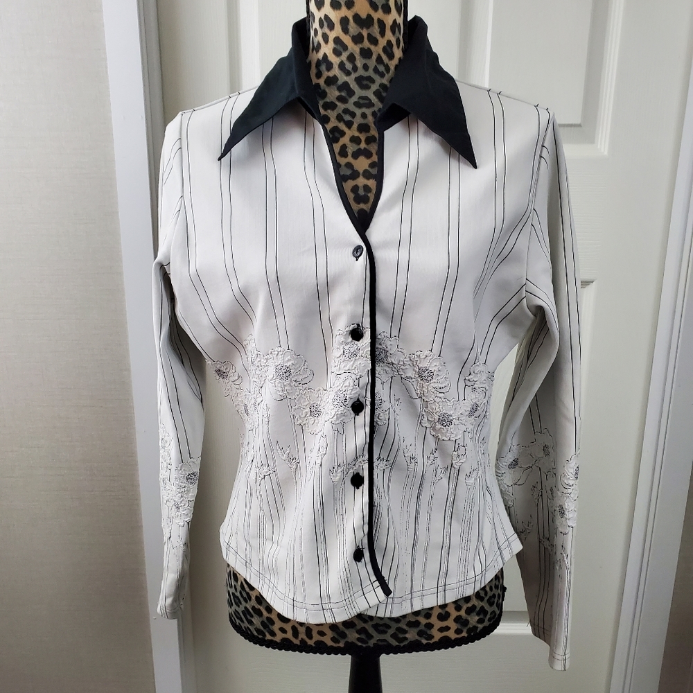 Ravel Floral & Pin Striped Fitted Shirt/Jacket